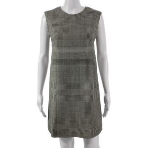 Designer Womens Multicolor Plaid Shift Dress Sleeveless Crew Neck Short Size M
